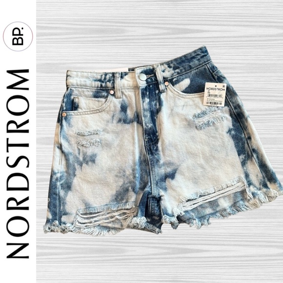 New BP Women's High Rise Distressed Bleached Cotton Ripped Denim Shorts / Sz 24 - Picture 1 of 14